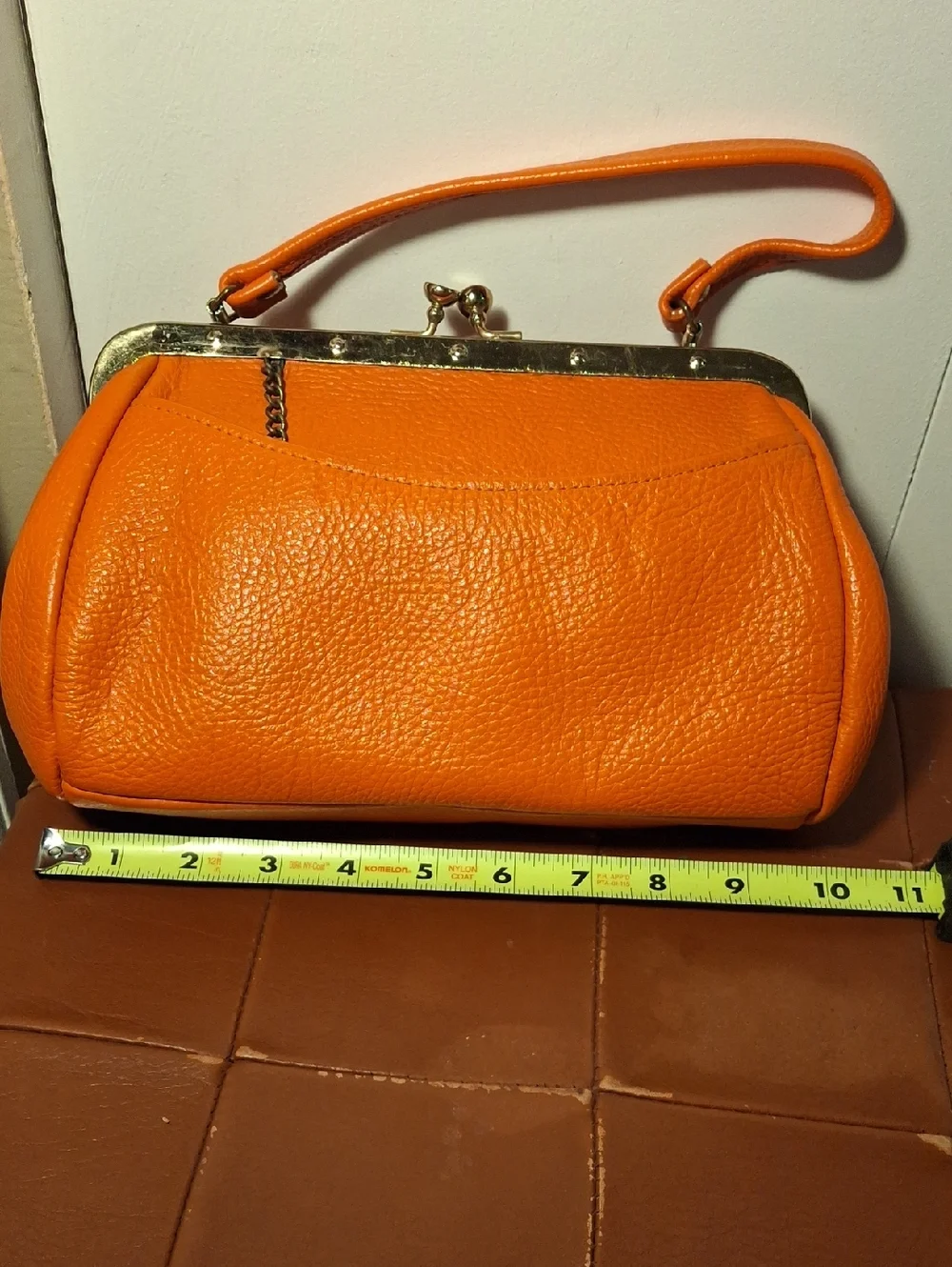 Vintage Orange Leather Top-Handle Frame Bag with Coin Pouch - Picture 8 of 9